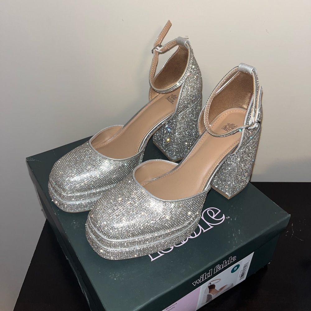 Rhinestone platform block heels